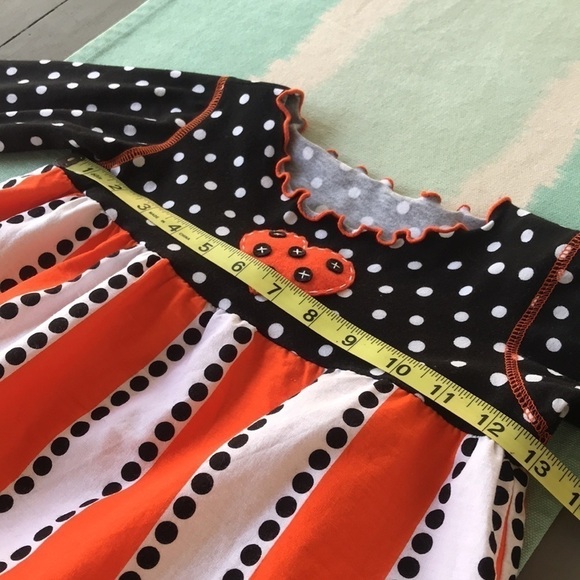 Daisy Jayne Orange & Black Polka Dot & Stripe Print Ruffle Detail Top - Picture 7 of 8